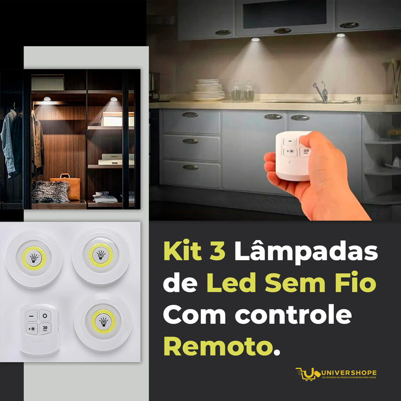 Kit de 3 Lâmpadas de LED Sem Fio (Wi-Fi ) Controle Remoto/ao toque